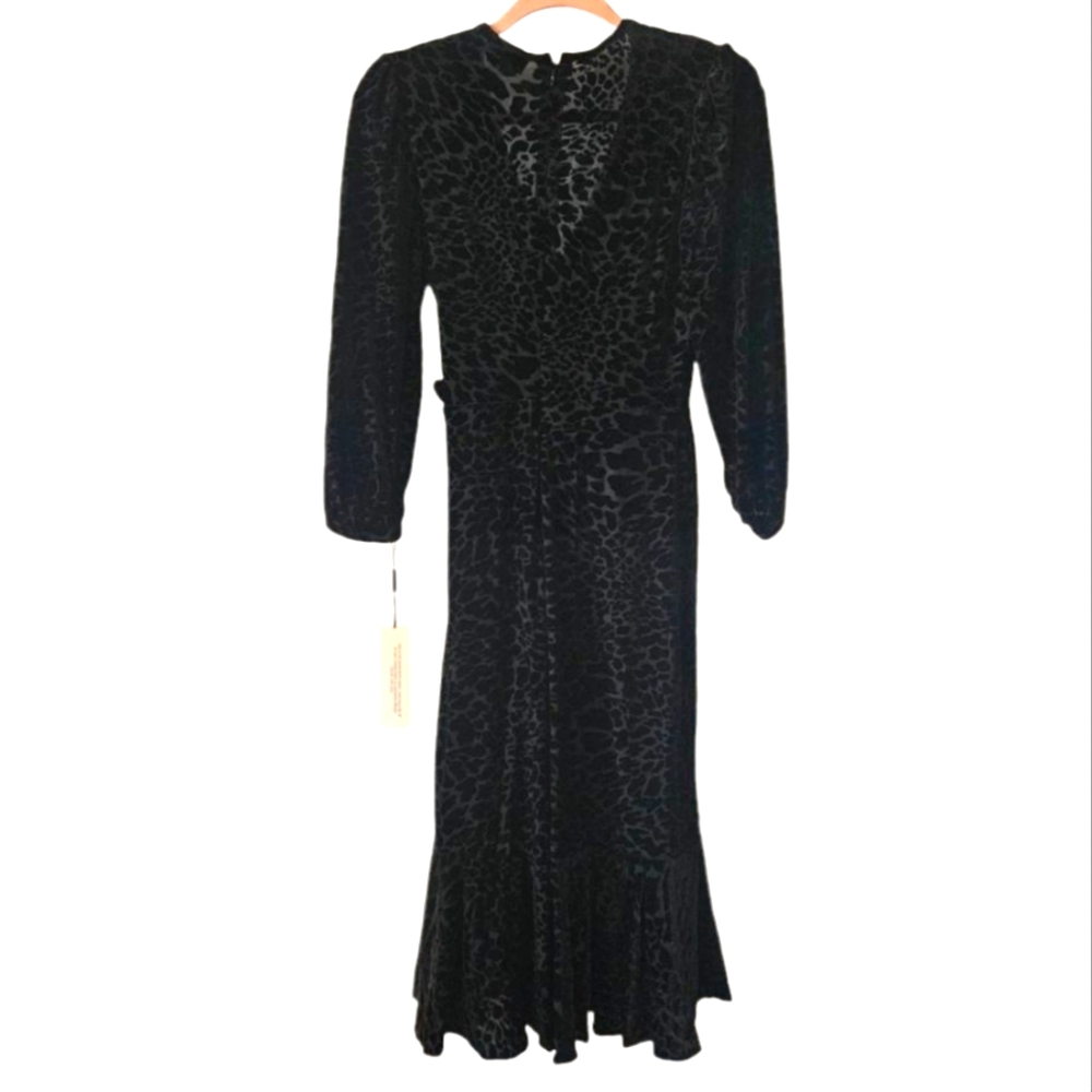 NWT - Calvin Klein - Black Burnout Animal Print Velvet Wrap Dress - Size 4 - Picture 7 of 9